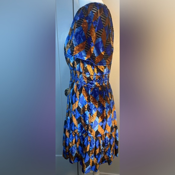 Anthropologie Blue and Brown Geometric Mini Dress - Picture 4 of 12